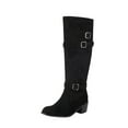 thumbnail image 2 of Viluyesy Womens Cowboy Boots, Chunky Heels Mid-Calf Round Toe Fashion Suede Western Boots Black, 2 of 8