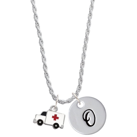 Delight Jewelry Silvertone Ambulance with Cross Silvertone Script Initial Disc - O - Charm Necklace, 20"+3"