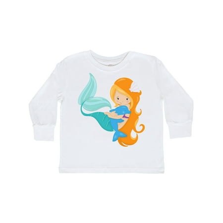 

Inktastic Mermaid And Dolphin Mermaid With Orange Hair Gift Toddler Toddler Girl Long Sleeve T-Shirt
