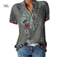 thumbnail image 1 of Sonducket Camisa de manga corta con cuello en V y botones estampados para mujer Prendas para la parte del cuerpo Gris 3XL, 1 of 1