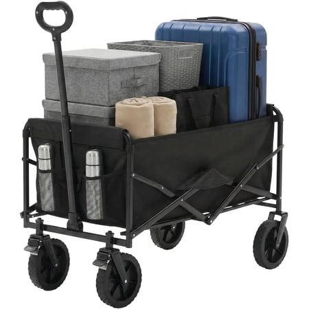 Collapsible Wagon Cart Foldable with Wheels, 102L Large Capacity 330 lbs Utility Carts Heavy Duty with Flexible Handle for Sports, Grocery, Garden & Camping Red