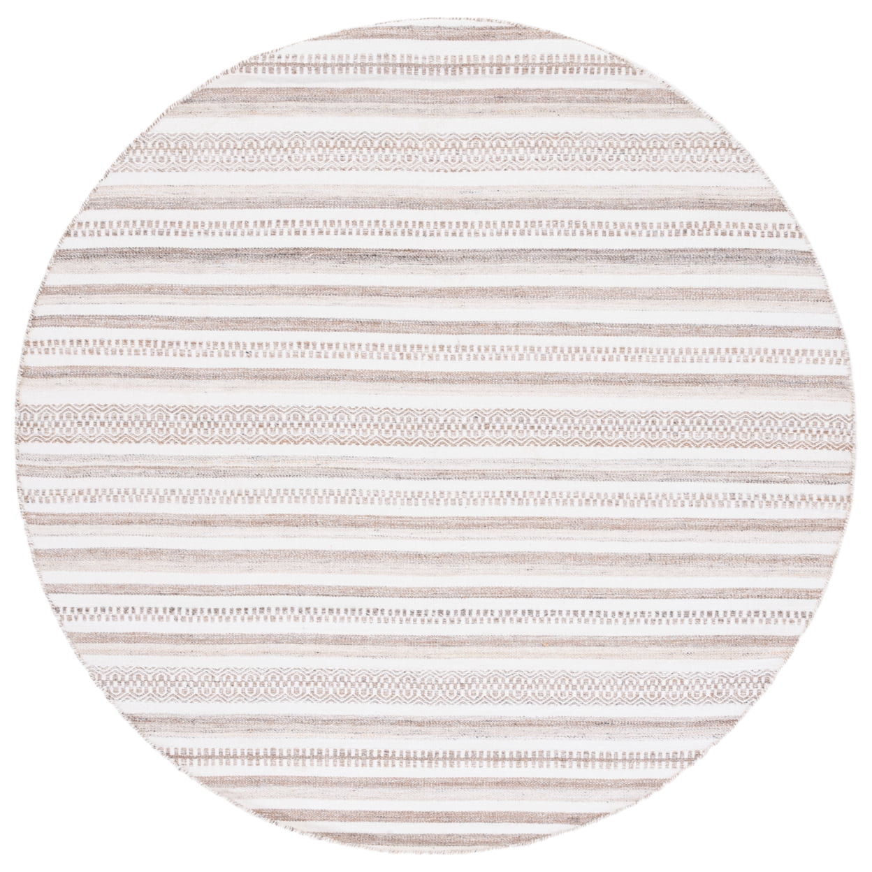 SAFAVIEH Kilim Mandy Striped Polyester Area Rug, Ivory/Light Brown, 6' x 6' Square