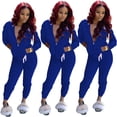 thumbnail image 1 of Women Solid Color Sets Zipper Hood Wear Lounge Wear Suit Sport Set Tops+Pants, 1 of 4