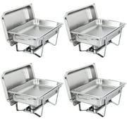 ZENY 4 Pack Premier Chafers Stainless Steel Chafing Dish 8 Qt. Full Size Buffet Trays Silver