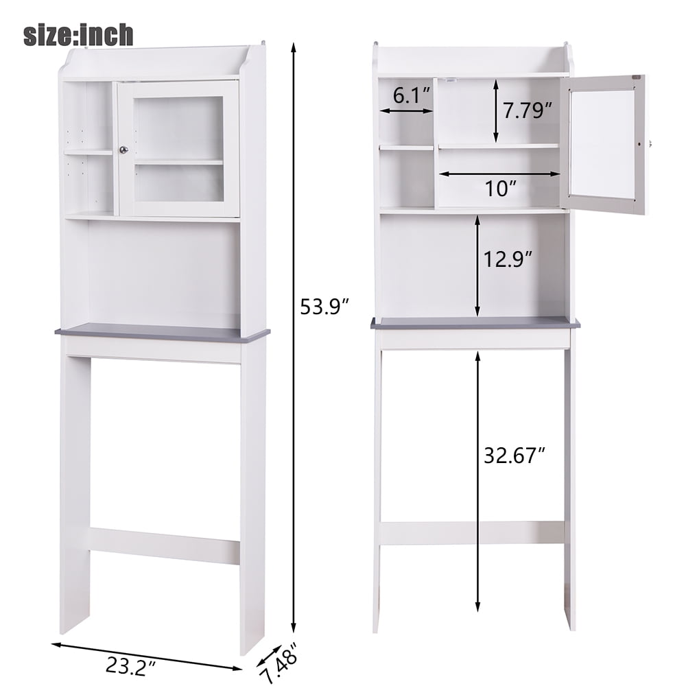 Over-The-Toilet Space Saver, Bathroom Storage Cabinet, Toilet Organizer with Adjustable Shelves and Door Cabinet, Wooden Behind Toilet Storage for Space Saving, Easy Assembly - White, K3822