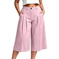 thumbnail image 3 of Women's Plus Size Solid Color Elastic Waist Cropped Pants, Pleated Loose Capri Trousers with Pockets, Relaxed Casual Four Season Bottoms for Daily Shopping | TruHer,Pink 2XL, 3 of 8