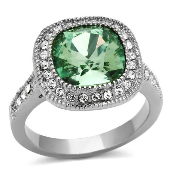 Women High Polished Stainless Steel Ring with Top Grade Crystal in Emerald - Size 6