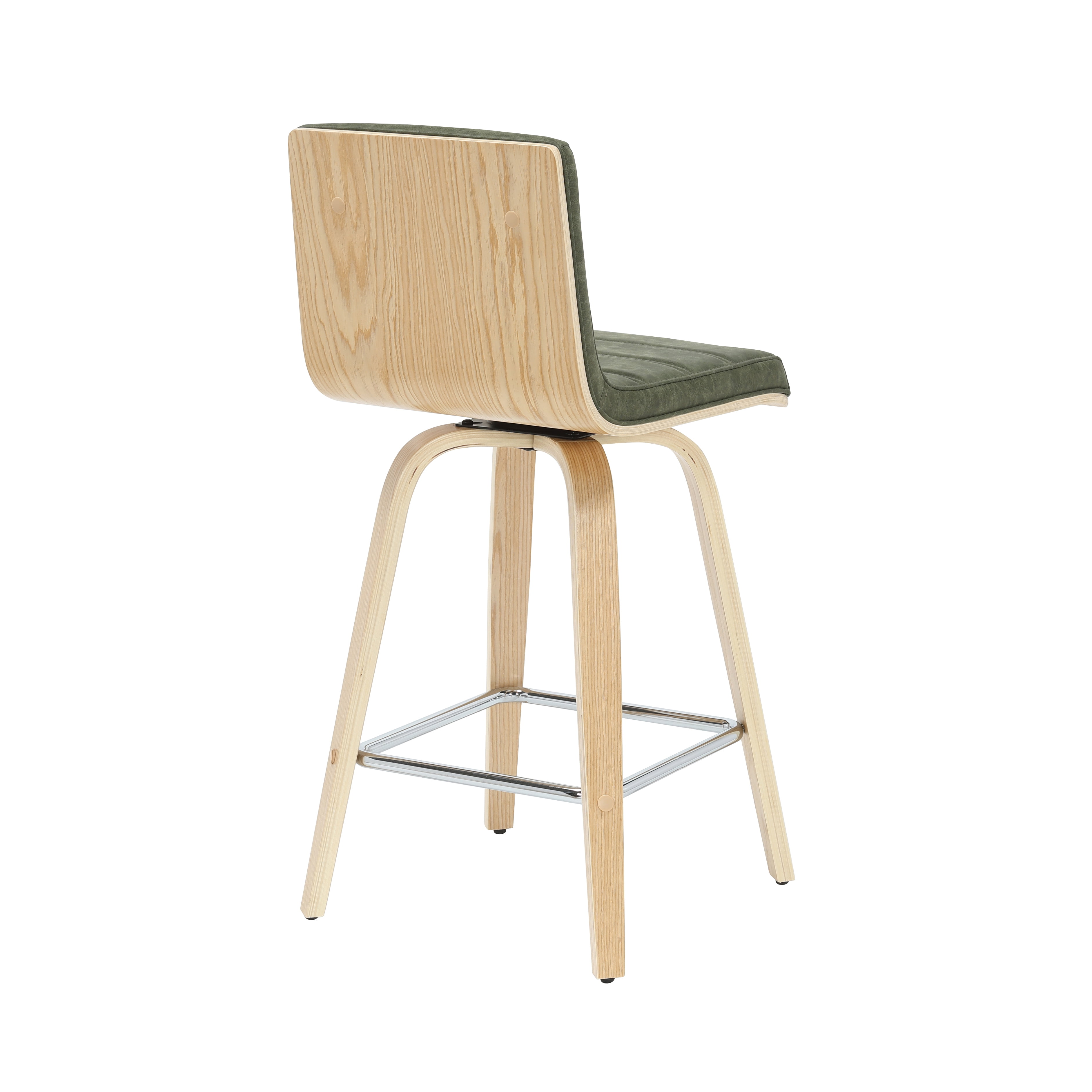 Vienna 35.5 in. H Swivel Counter Height Vintage Green Square Back Wood Bar Stool with Faux Leather Seat Set of 4