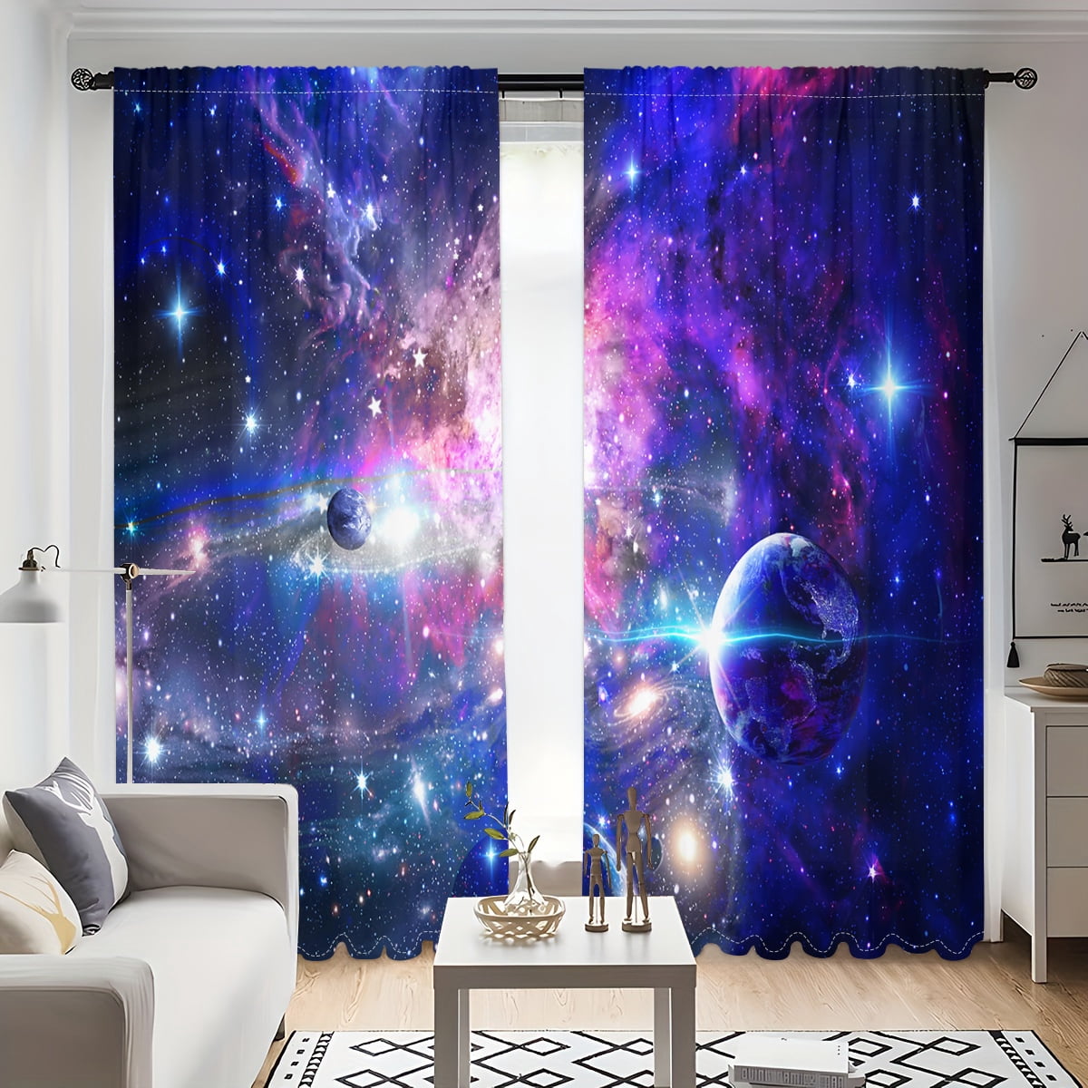WNOOHIY Stunning Blue Purple Galaxy Starry Rod Pocket Curtains for Bedroom Living Room,2 Panels