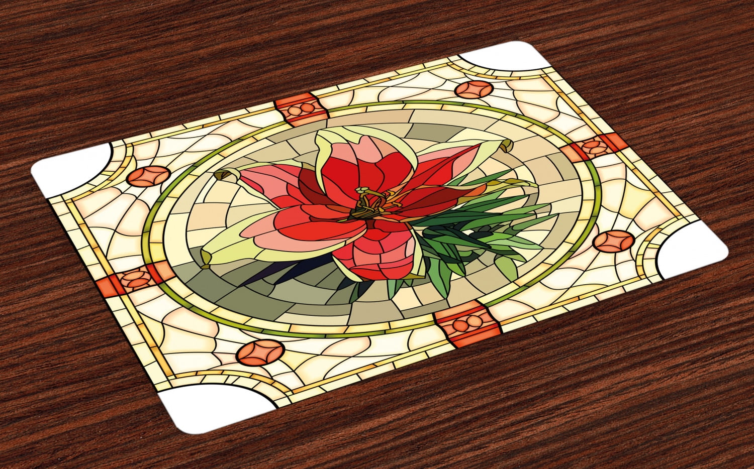 Floral Placemats Set of 4 Vector Antique Glass Image Flower Lily Like