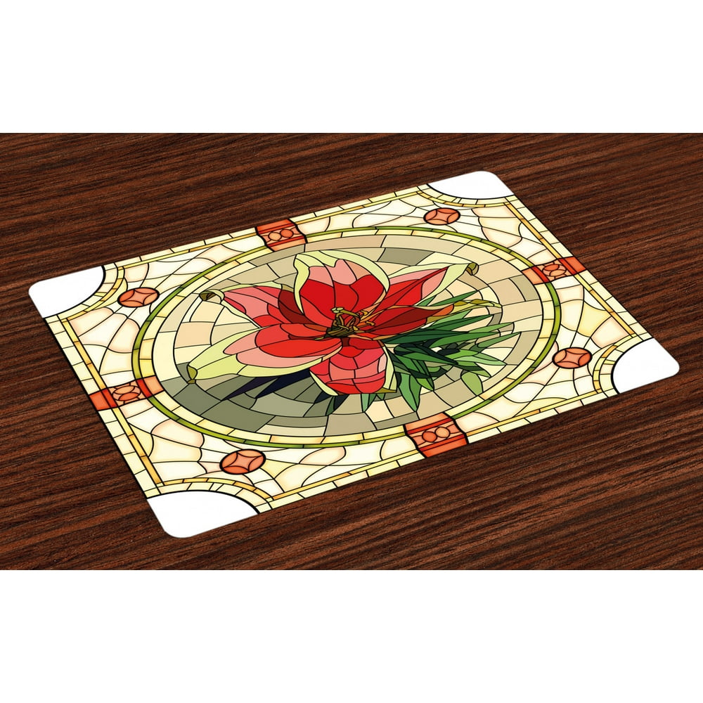 Floral Placemats Set of 4 Vector Antique Glass Image Flower Lily Like