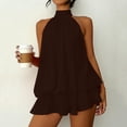 thumbnail image 2 of Kvture Women's Chiffon Halter Drop Waist Wedding Guest Dresses Ruffle Summer Mini Dress Brunch Outfits Brown, 2 of 7