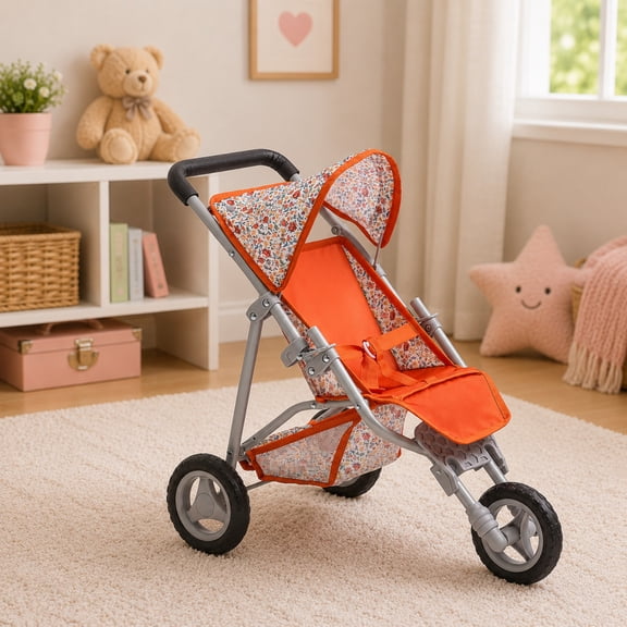 JC Toys Up to 16 in. Berenguer Boutique Nature Jogger Stroller, Red