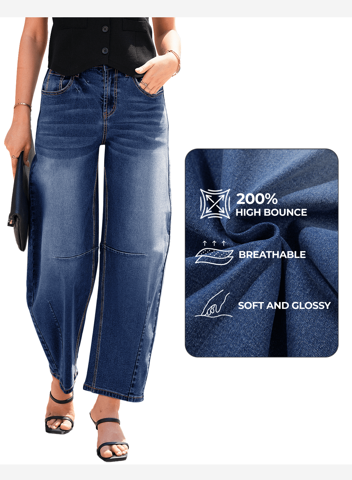DOKOTOO Women's Barrel Jeans Mid Rise Vintage Y2k Baggy Boyfriend Jeans Loose Ankle Denim Stretch Pants Blue Size 10
