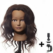 Hair By DK 100% Real Hair Mannequin 22-24 Afro Fluffy Light Yaki kinky Straight Textured Cosmetology Beauty School Head Included C-Clamp free of Purchase Dark Brown Black (22~24 Inch, 2)#2