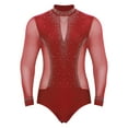 thumbnail image 3 of iiniim Mens 2-Piece Set Latin Dance Outfits Long Sleeve Bodysuit Dance Leotard with Flared Pants Red&Black XL, 3 of 7