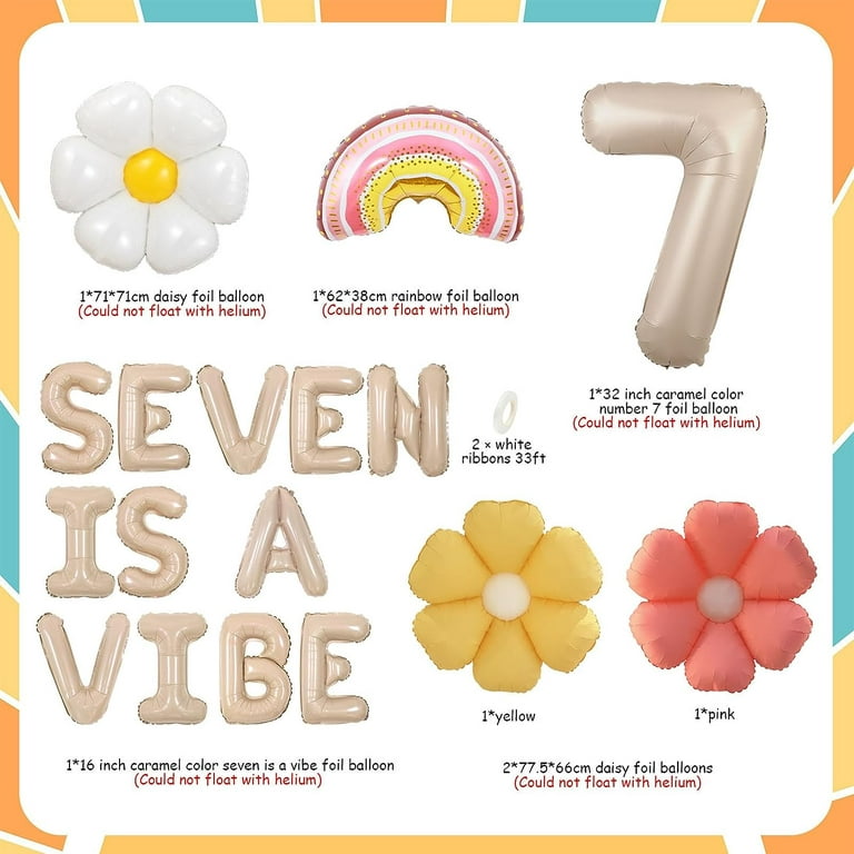 Seven Is A Vibe Birthday Party Decorations Balloon Banner Flower Rainbow  Foil Balloons for Vintage Groovy 7th Birthday Decorations Daisy Floral  Hippie Retro 7 Years Old Birthday Decorations 