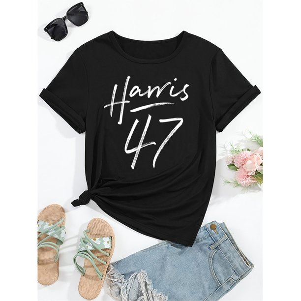 47 Graphic Tee - Casual Crew Neck, Short Sleeve T-Shirt for Women, Stretchy Polyester Blend, Machine Washable, Print, Round Neck, Leisure , ALL/Global/All