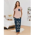 thumbnail image 2 of Ekouaer 2-Pack Womens Pajama Sets Soft Short Sleeve Sleepwear with Long Pants & Pockets Printed Lounge Set, 2 of 6