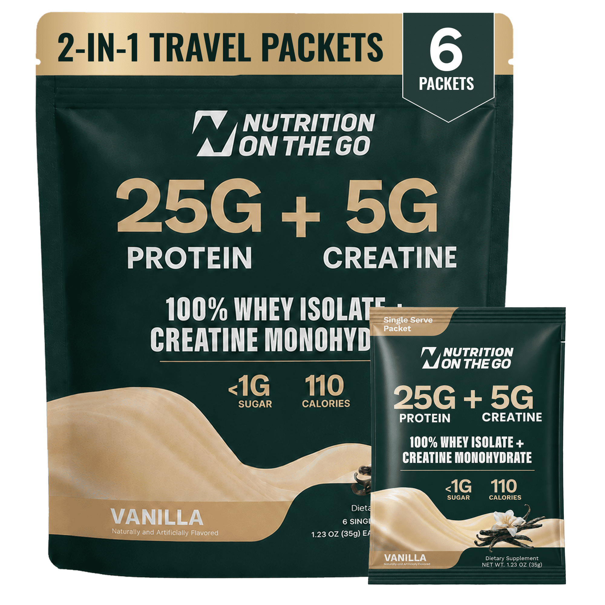 Nutrition On The Go Whey Protein Isolate + Creatine Travel Packets, Vanilla, 6 Count