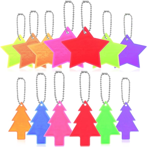 13 Pcs Safety Reflector Pendants Children's Reflector Pendants Star Tree Shaped Reflector Charms for School Bag Backpack Key Pants Clothes
