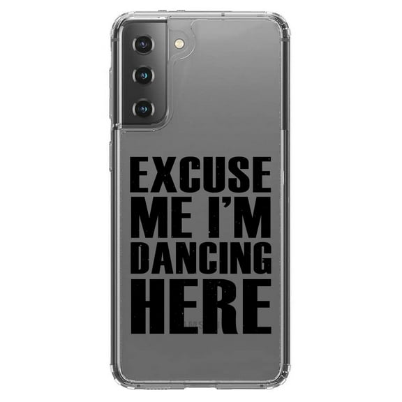 DistinctInk Clear Shockproof Hybrid Case for Galaxy S21  PLUS 5G (6.7" Screen) - TPU Bumper Acrylic Back Tempered Glass Screen Protector - Excuse Me I'm Dancing Here
