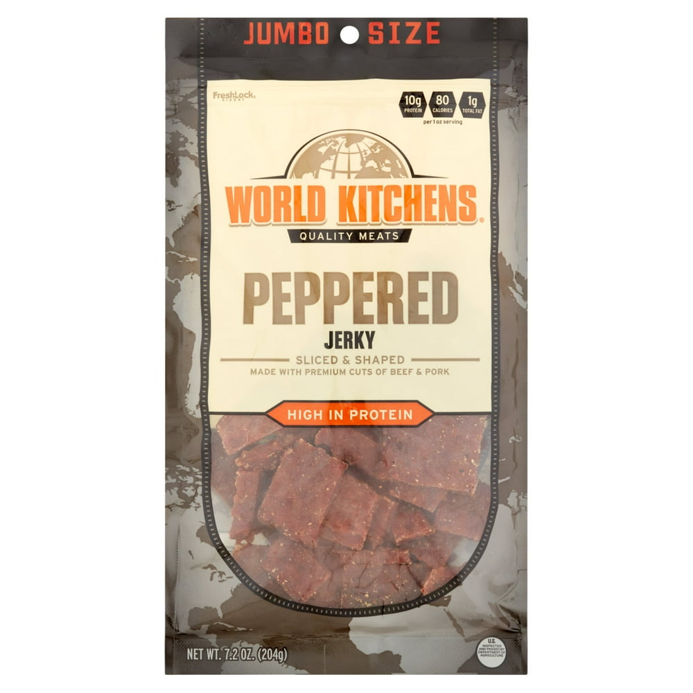 World Kitchens Sliced & Shaped Peppered Jerky Jumbo Size, 7.2 Oz