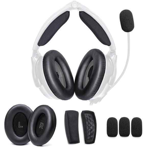 Replacement Ear Pads Headband Cushion Pad Compatible with Bose A30 Aviation Headset including Inner Foam Filter Inserts, 3 Mic Covers Windscreen, Protein Leather Memory Foam (Refresh Kit)
