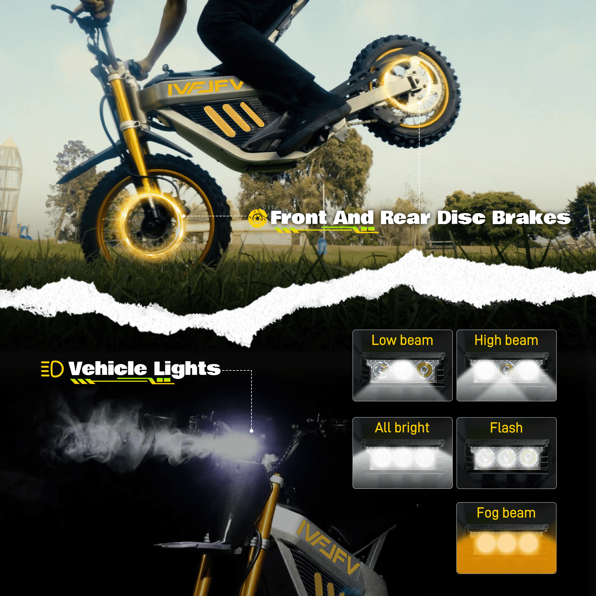 Electric Dirt Bike for Teens Adults, 14"/12" Fat Tire,Peak 3000W Mid-Drive Motor and 48V 30AH Battery, 42 MPH Max Speed,Hydraulic Off-Road E-dirt Bike for Age 13+,Gold