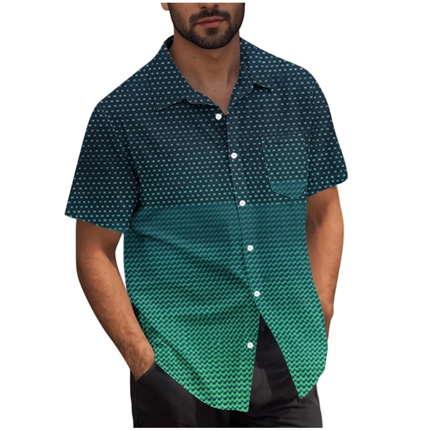 Mens Casual Manga Corta Botón Abajo Camisas Turndown Cuello Blusa de Impresión, Poliéster Ligero Top de la Moda para el Verano Al Aire Libre Y el Uso Diario