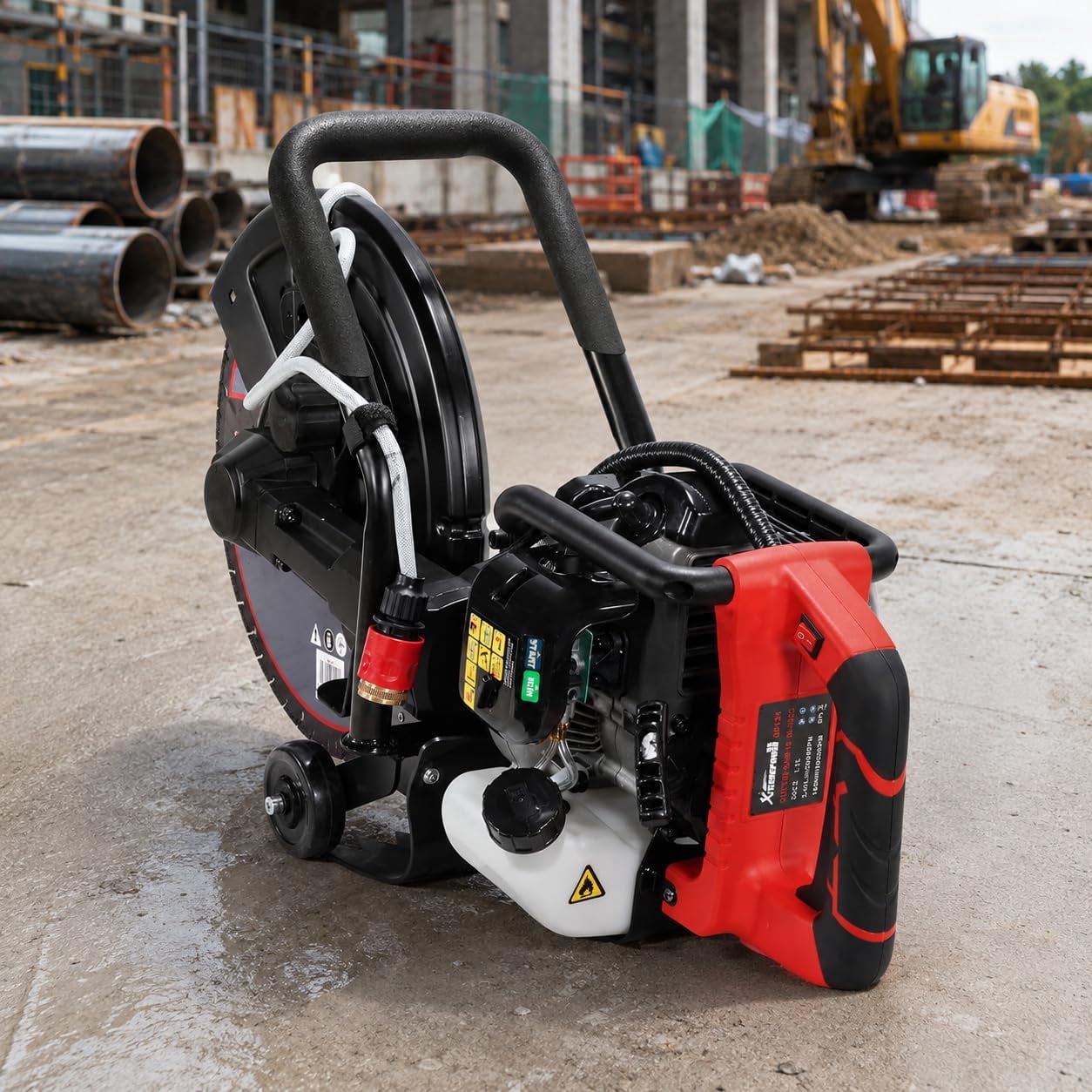 XtremepowerUS, 16-Inch Wet Dry Concrete Saw, 52cc Gas Engine, Red