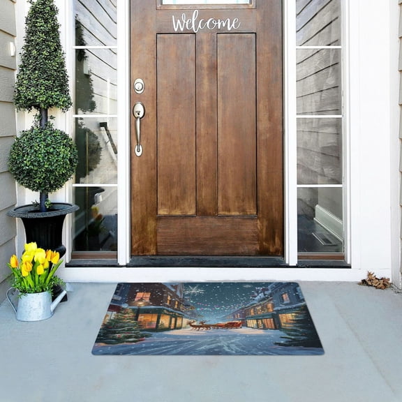 Iauyy Doormat Outdoor Indoor Non-Slip Washable Welcome Mat,Low-Profile 32x20in Door Mat for Pet Mat Front Back Door and Entryway,Three Reindeer
