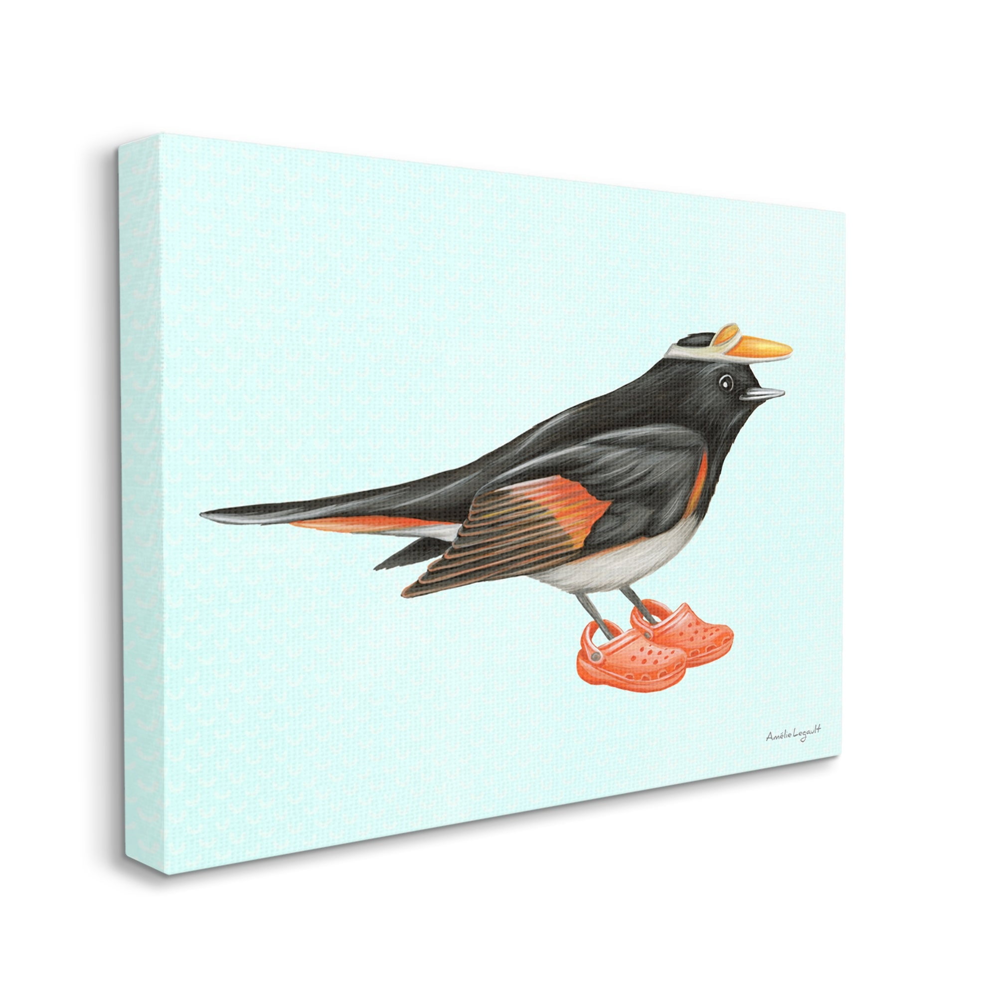 Stupell Industries Black Orange Bird Wearing Rubber Clogs Visor Graphic Art Gallery Wrapped Canvas Print Wall Art, Design by Amelie Legault