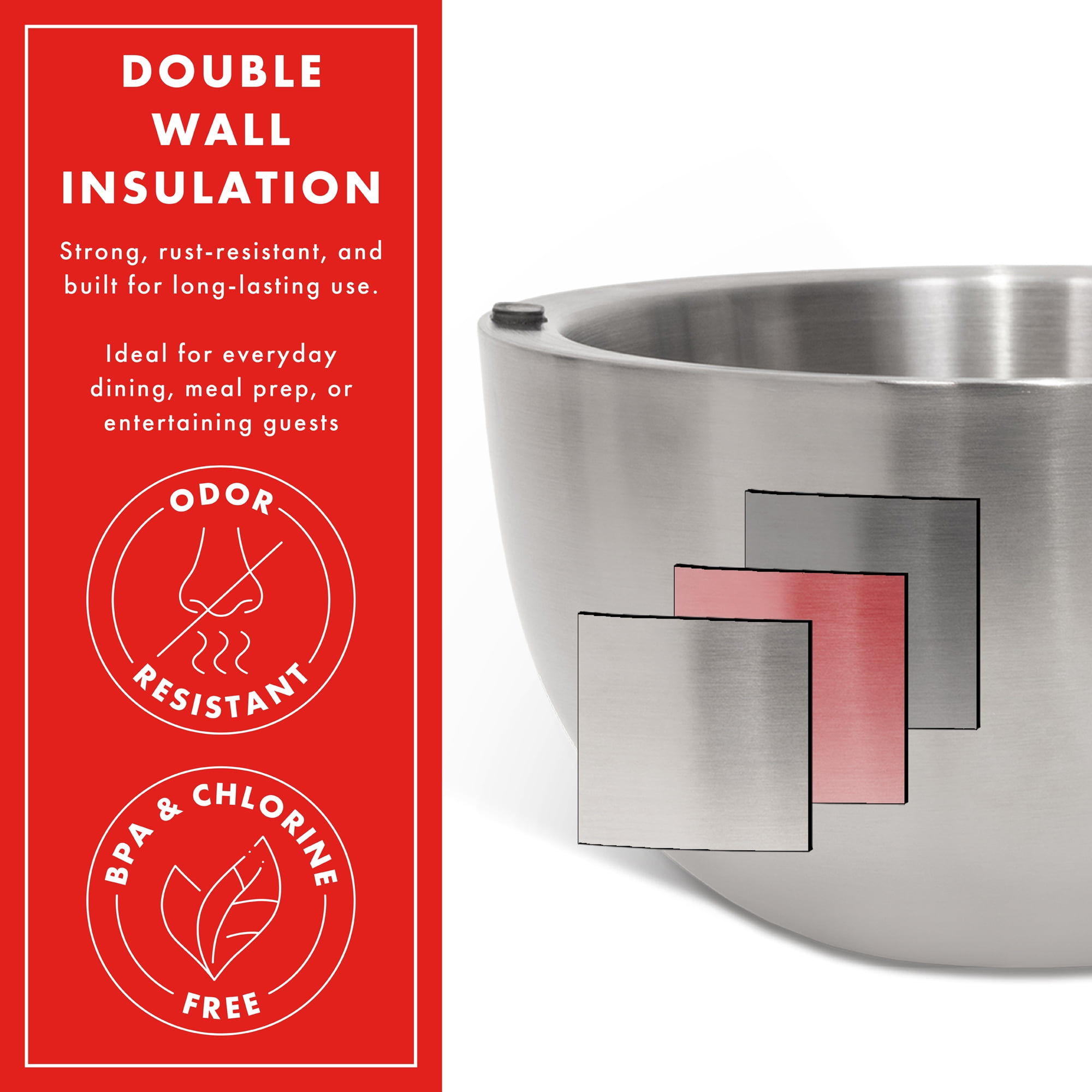 Emeril Lagasse Stainless Steel Insulated Bowls, Double Wall, Silver, 2 Piece Set