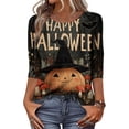 thumbnail image 2 of Halloween Shirts for Women Ghost Bat Graphic Crew Neck Spooky Tops Candy Loose Fit 3/4 Sleeve Casual Cute Blouse XL, 2 of 4