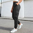 thumbnail image 2 of LIIPEE Womens Cargo Pants Casual Solid Color Elastic Waist Loose Tapered Leg Pants With Pockets Ladies Breathable Everyday Trousers,M, 2 of 5
