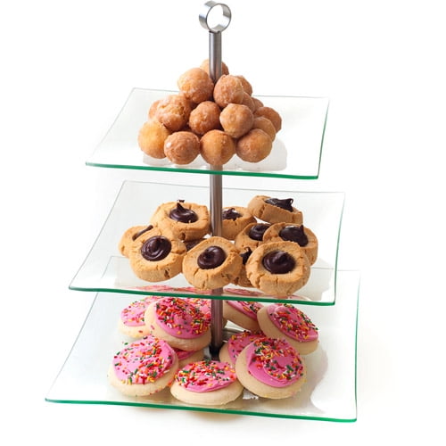 Serve Snacks Fisher Home Products 3-Tiered Serving Stand Party or Holiday Hosting Reusable Candies Appetizers Glass SILVER Cakes Elegant Dishware Beautiful Durable 