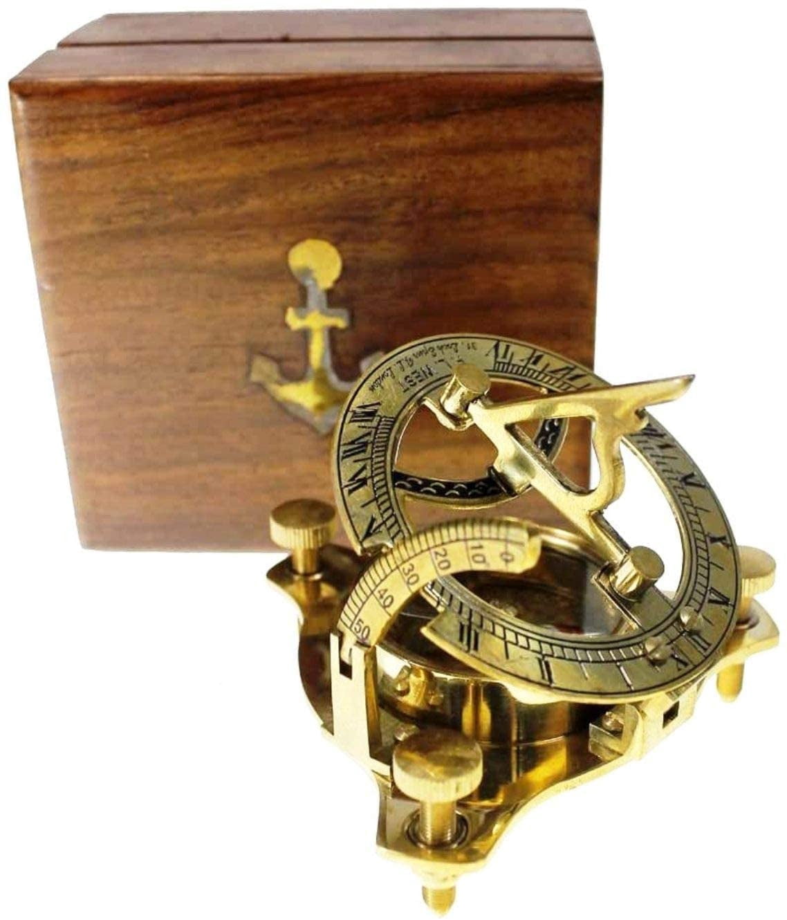 Thor Instruments 3" Brass Sundial Compass West London with Wooden Box