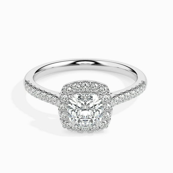 Eloya Jewel 1.5 Ct Halo Engagement Ring for Women - Lab Created Cushion Cut Diamond - 14K White Gold Plated - Ideal for Proposals, Weddings, or Birthdays - Stunning Prong Setting - Gift for Her