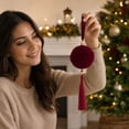 thumbnail image 7 of Luxcidy Wine Red Flocked Christmas Bauble with Tassel, 8 cm Embossed Velvet Ball Ornament for Gift Wrapping Present Topper and Holiday Package Accessory Decor, 7 of 7