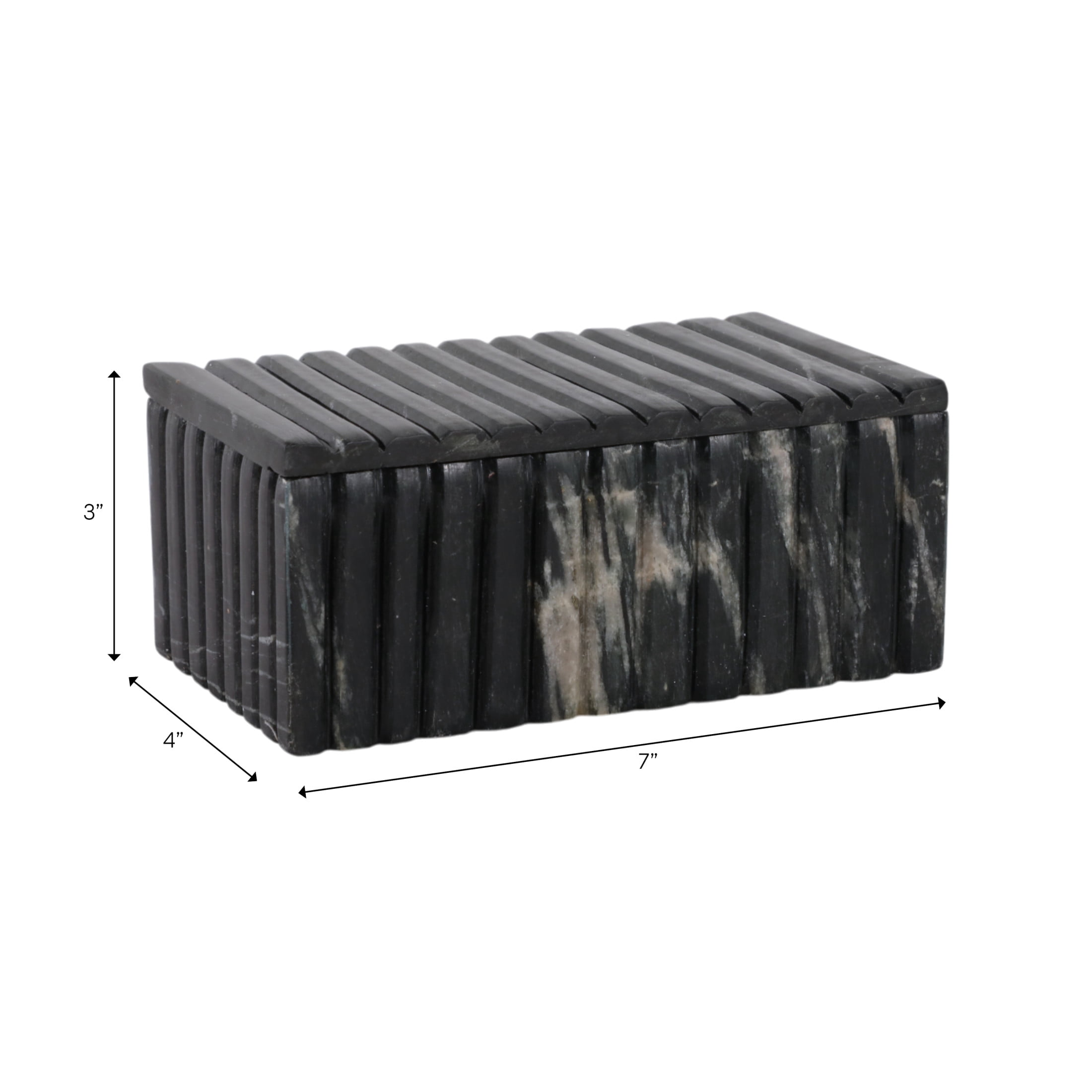 Decorative Marble Ridged Box for Home Decor- Modern Storage Box with Lid for Jewelry, Keepsake, and Shelf Accent - Home Organizer for Bedroom, Office Desk, or Living Room Decor - 3", Black