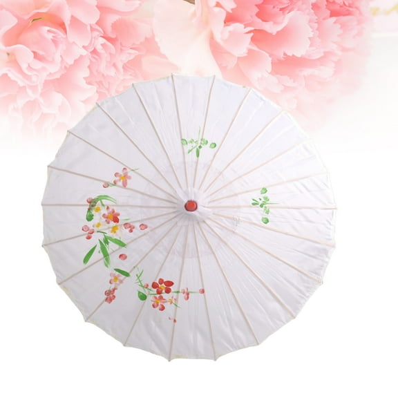MLINS Silk Wooden Parasol Umbrella Chinese Japanese Style Craft Umbrella Prop for Bride Bridemaid (White)