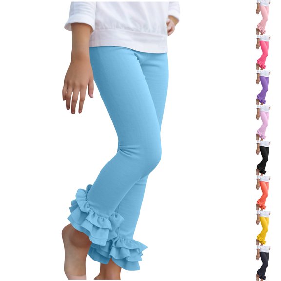 Resicozy Toddler Leggings Baby Girls Ruffle Pants Cute Soft Breathable Pants for Child with Elastic Waistband, Gift for Birthday Party 2-13 Years Sky Blue 130