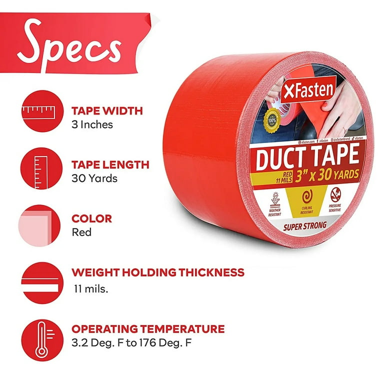XFasten Super Strong Duct Tape, 3 Inches x 30 Yards (Red, 3-Inch by 30-Yards) DTSSR330