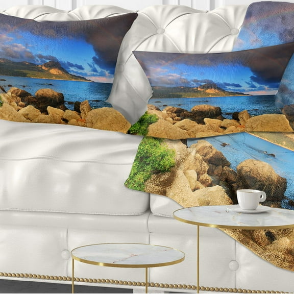 Designart 12" x 20" Blue Polyester Throw Pillow