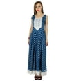 thumbnail image 6 of Bimba Women Blue Cotton Anarkali Kurti Long Maxi Kurta Sleeveless Casual Wear, 6 of 8