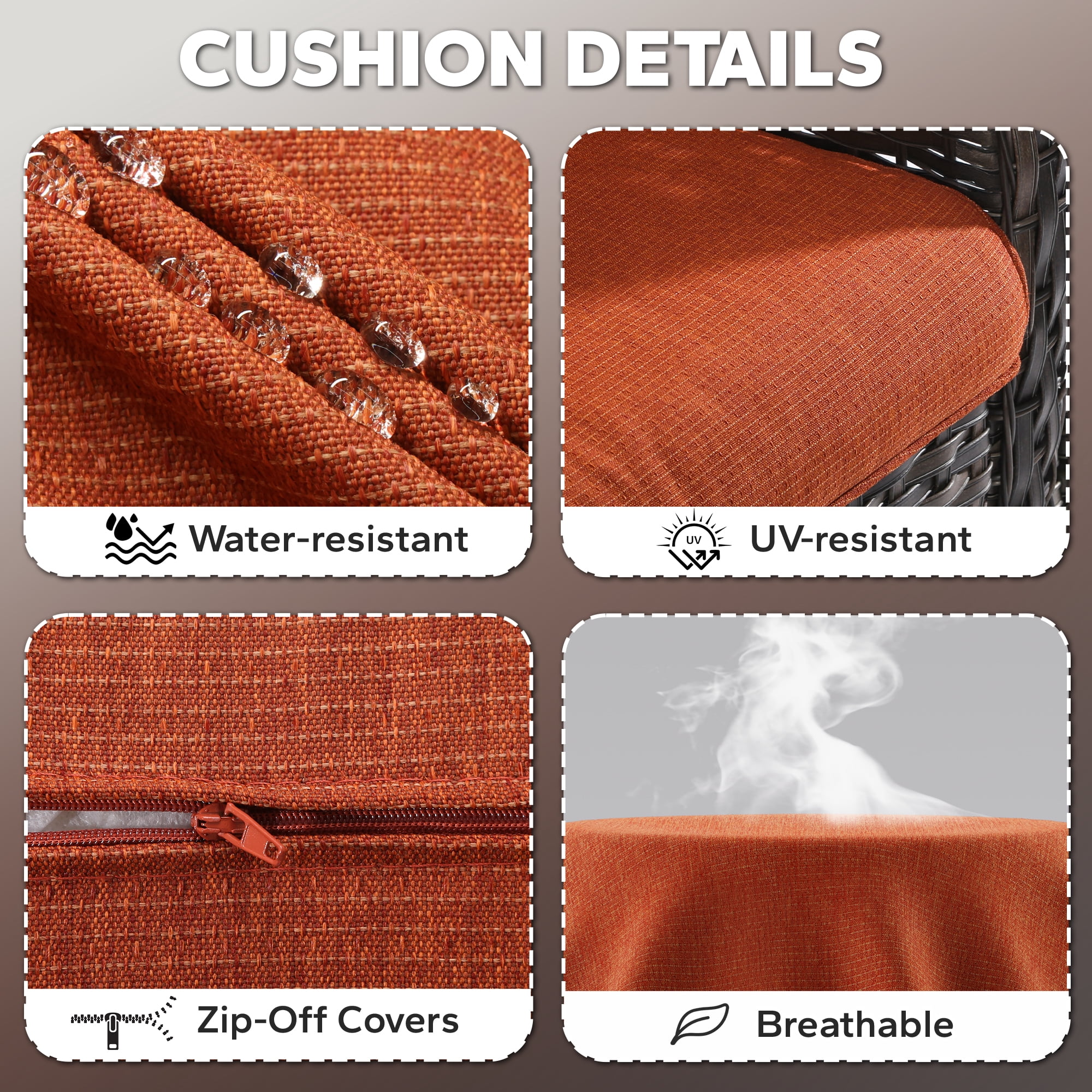 MeetLeisure 4 Inch Outdoor Cushions, Suitable for Patio Furniture, Water-Resistant & Fade-Resistant, 1 Set, Orange