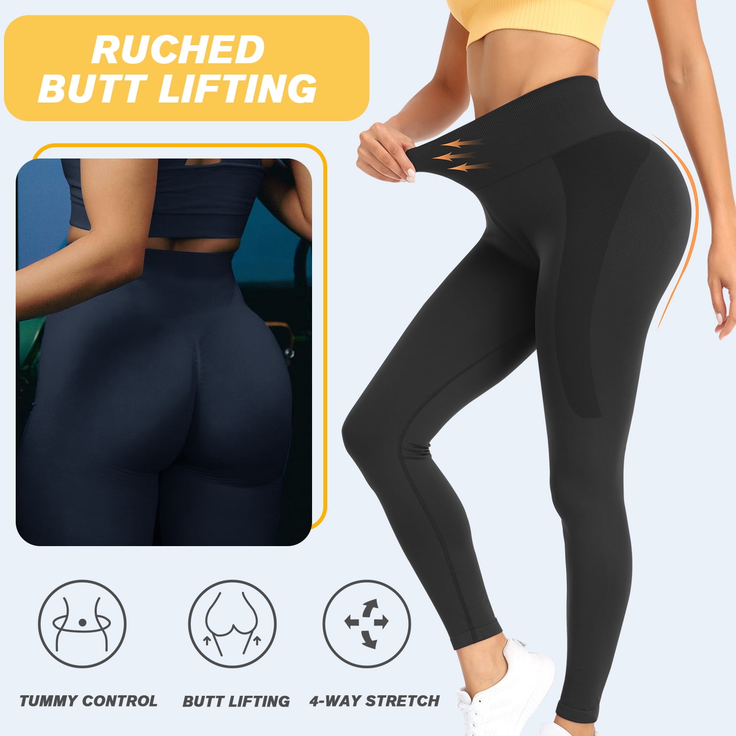 COOPLUS Womens Athletic Leggings Tummy Control High-waisted Seamless Running Pants for Gym Yoga Workout(Pack of 3)