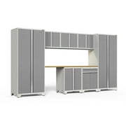 NewAge Products Pro Series Platinum 8 Piece Cabinet Set, Heavy Duty 18-Gauge Steel Garage Storage System, LED Lights Included