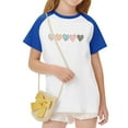 thumbnail image 2 of Girls 4-12 Years Stretch Casual T-Shirt, Blue Color Block Raglan Sleeve with Cute Heart Print, Soft Polyester Spandex Tee,Size 9 T, 2 of 8